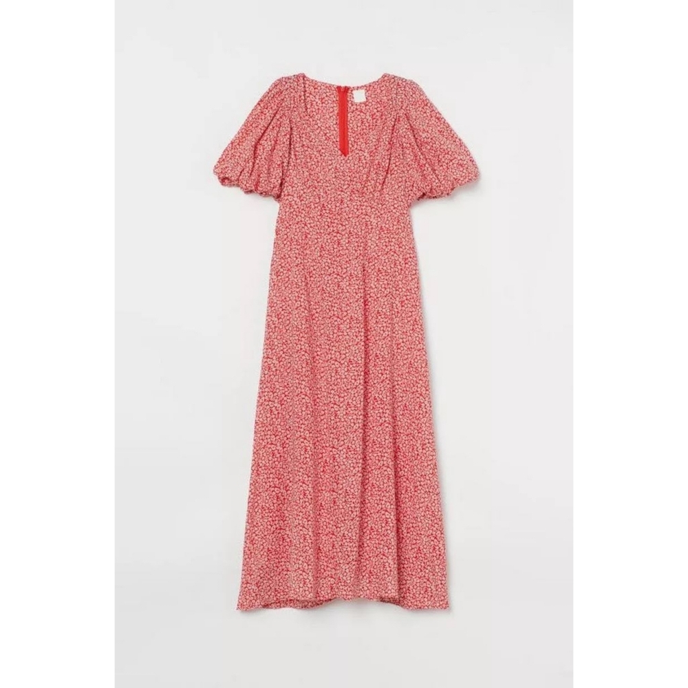 H&M Puff-Sleeve Maxi Dress ❤🤍